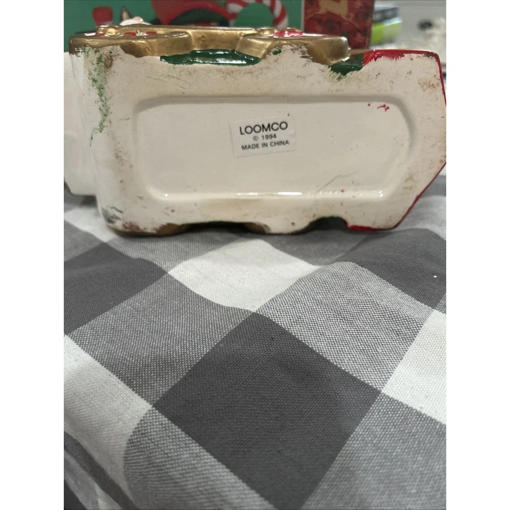 Vintage‎ Peppermint Santa Train Teapot In Box 1994 Hermitage Pottery WITH LID